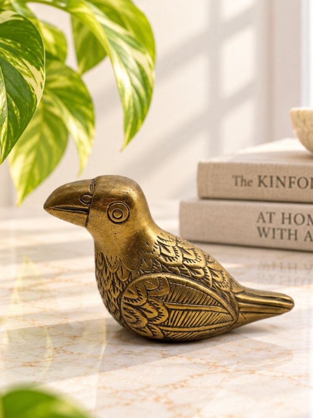 Vintage Solid Brass Bird Figurine With Detailed Engraving 4.5" Long & 3" Tall De